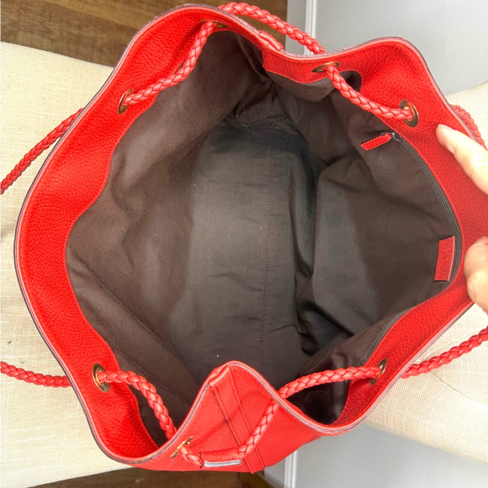 Authentic Gucci Gifford Tote Bag coral red leather large size braided handles - Picture 13 of 16